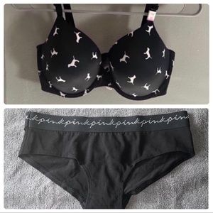 PINK VS LIGHTLY LINED BRA/LARGE HIPSTERS